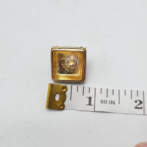 Joan Rivers Square Post Earrings With Black Enamel & Orange Stone - Picture 4 of 4